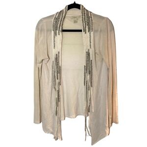 SFERRA Cream Cardigan Sweater Lightweight Knit. Beaded. Size L. Cute and fun!